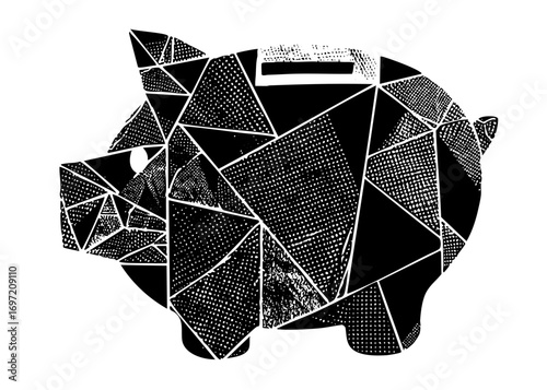 Vector Geometric piggy bank with fragmented shapes.