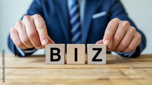 Wooden blocks spelling BIZ symbolizing entrepreneurship corporate planning and strategy