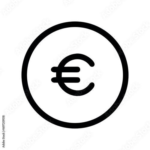 Euro Symbol Icon Black Outline in Circle, Financial Currency Concept