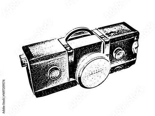 Vector Vintage camera with detailed lens and controls.