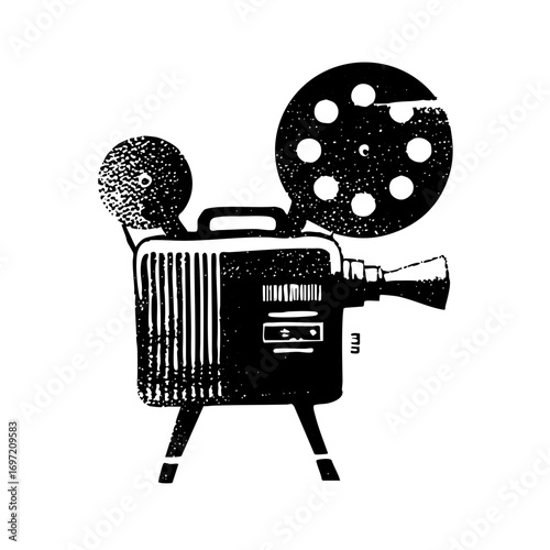 Vector Vintage film camera with film reel and microphone.