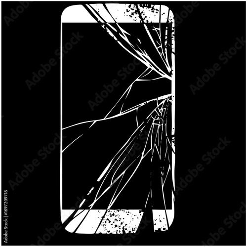 Vector Cracked smartphone screen with fractured glass .