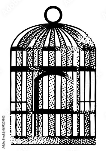 Vector Detailed birdcage with arched top and decorative bars.