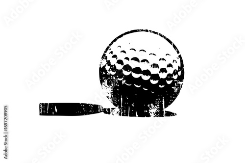 Vector Black and white of a golf ball on a tee.