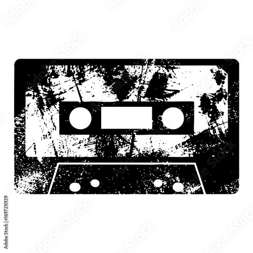 Vector Distressed cassette tape with grunge texture.