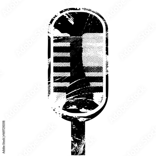 Vector Vintage microphone with distressed texture.