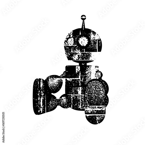 Vector Vintage robot with circular head and arms.