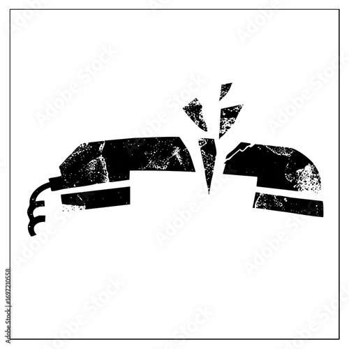 Vector Abstract black silhouette of a vintage telephone with a broken receiver.