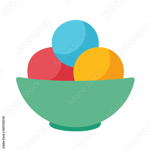 Colorful gelato scoops in a bowl vector on white background.