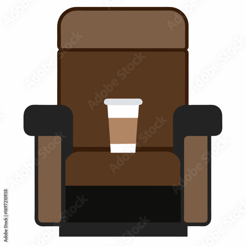 Comfortable leather recliner with cup holder vector on white background.