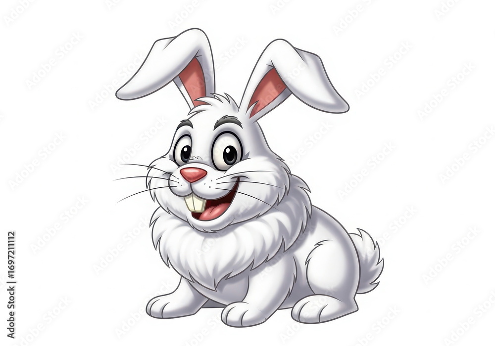 Obraz premium Happy cartoon white bunny rabbit with big ears and a smile