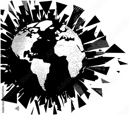 Vector Global sphere with radiating fractured shapes .