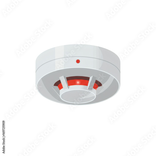 Modern white round smoke detector with a prominent red indicator light and central sensor essential safety device.