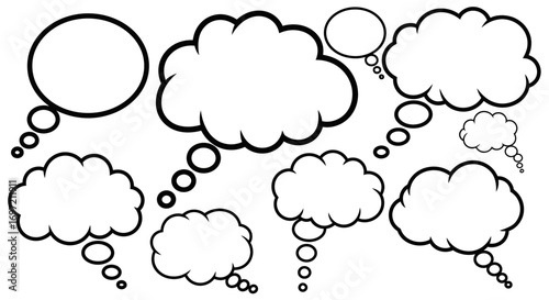 A diverse vector collection of blank comic book style thought bubbles for expressing ideas, dreams, and dialogue concepts