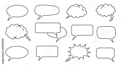 Vector illustration set of empty comic speech bubbles and thought balloons. A collection of diverse shapes for communication and dialogue