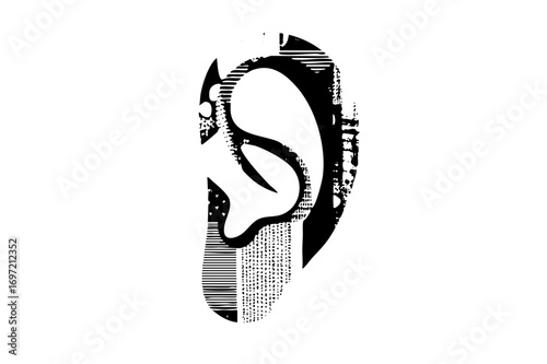 Vector Abstract ear with textured and linear elements.
