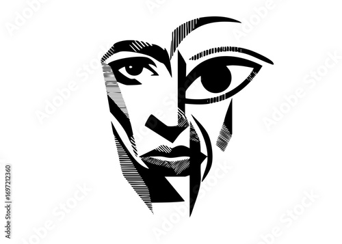 Vector Abstract face portrait with geometric lines and shapes.
