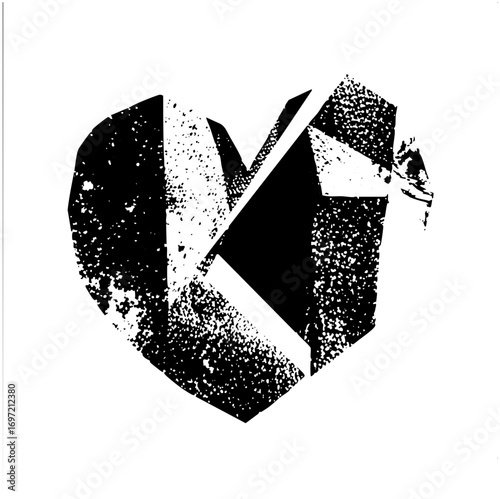 Vector Abstract broken heart symbol with a bold letter K .