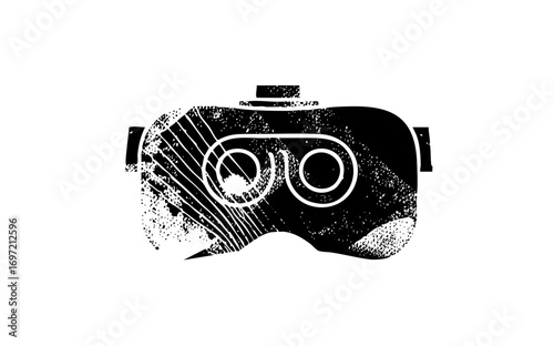 Vector Monochrome virtual reality headset with stylized details.