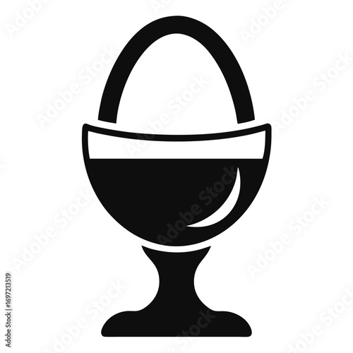 Hard boiled eggs in an egg cup black and white vector on white background.