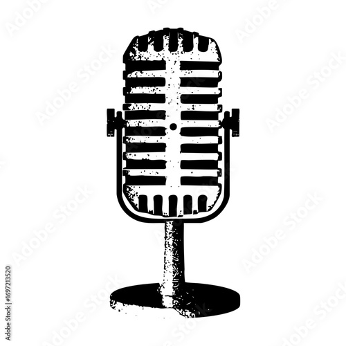 Vector Vintage microphone with a distressed texture.