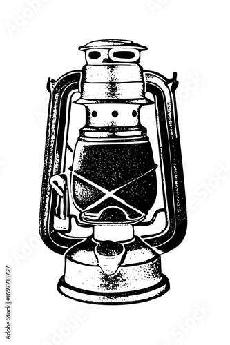 Vector Vintage kerosene lantern with detailed metalwork.