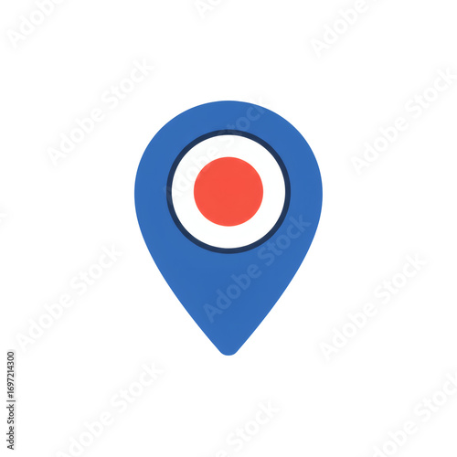 Textured blue map pin icon with red and white bullseye target location marker symbol.
