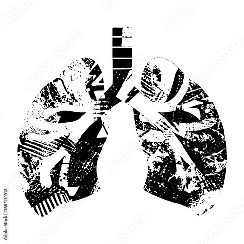 Vector Detailed black lung with anatomical shapes.