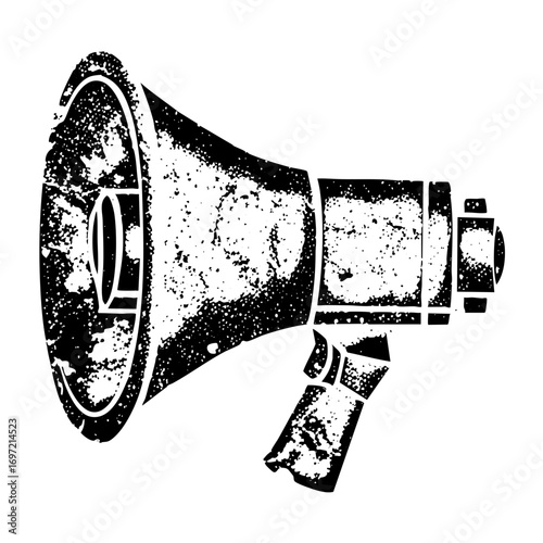 Vector Distressed megaphone with a vintage aesthetic.