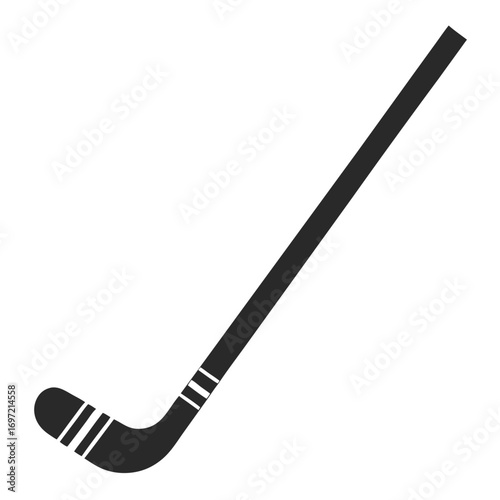Black and white hockey stick vector on white background.
