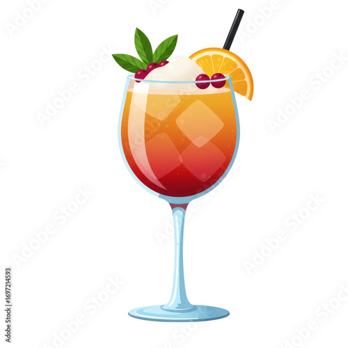 Vibrant Aperol Spritz Cocktail with Orange Slice and Berries in Glass.