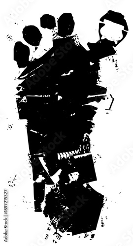 Vector Abstract figure with raised hand and dynamic shapes.