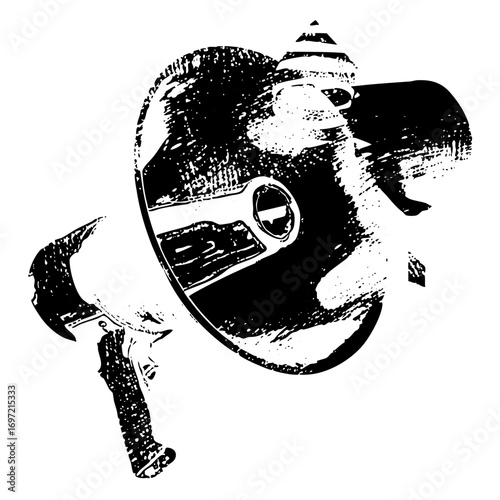 Vector Stylized of a diver with vintage helmet and wrench.