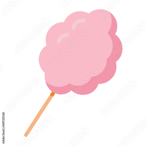Pink fluffy cotton candy on stick vector on white background.