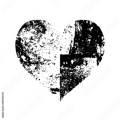 Vector Fragmented heart with distressed texture