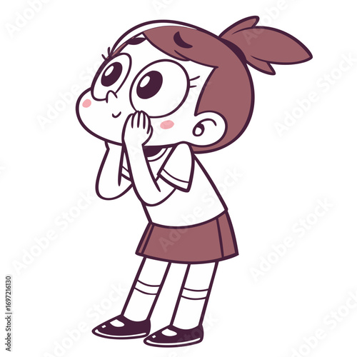 Cute cartoon schoolgirl with surprised expression – vector illustration