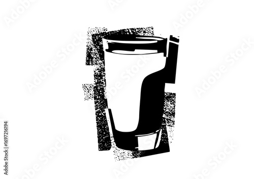 Vector Black and white of a travel mug with a handle.