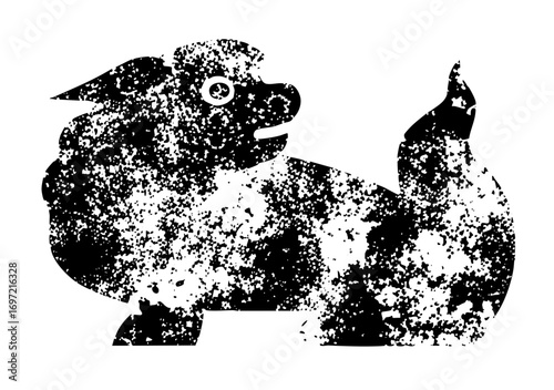 Vector Distressed monochrome of a playful corgi dog.
