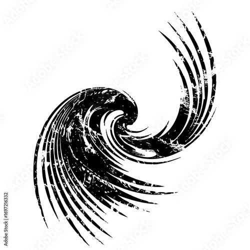 Vector Dynamic spiral swirl with distressed texture.