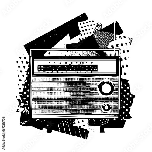 Vector Vintage radio with abstract geometric shapes.