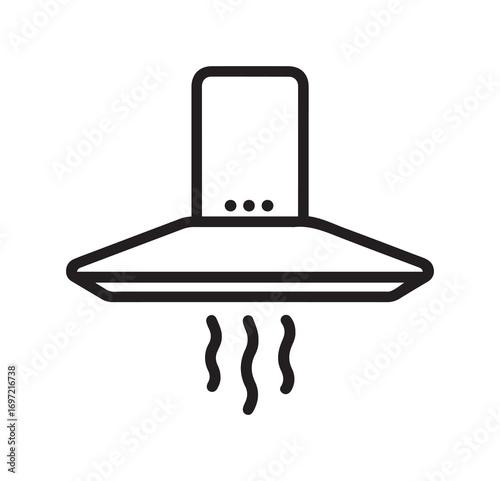 Range Hood with Steam Icon Depiction, Outline Style on White Background