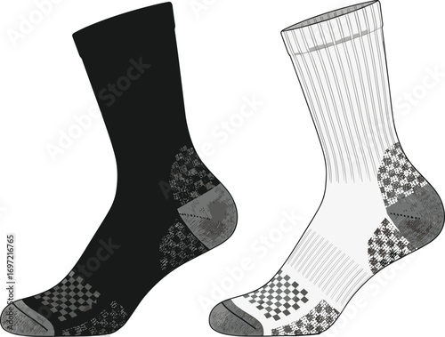 Modern sock design, pixel pattern, vector illustration, athletic wear, fashion concept, textile mockup, sports accessory, stylish socks, digital artwork, branding
