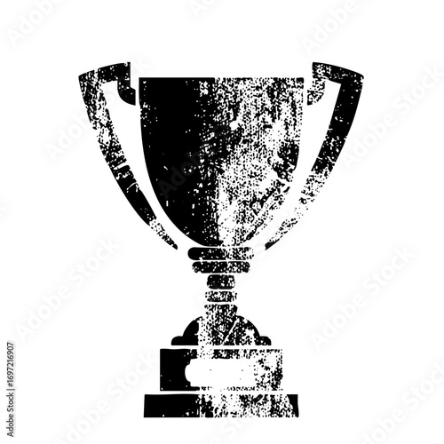 Vector Distressed monochrome trophy with handles and base.