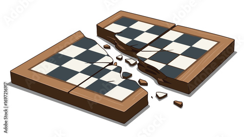Cracked chessboard art illustration symbolizing strategic failure and conflict resolution