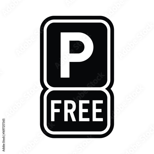 Black and white sign indicating free parking availability