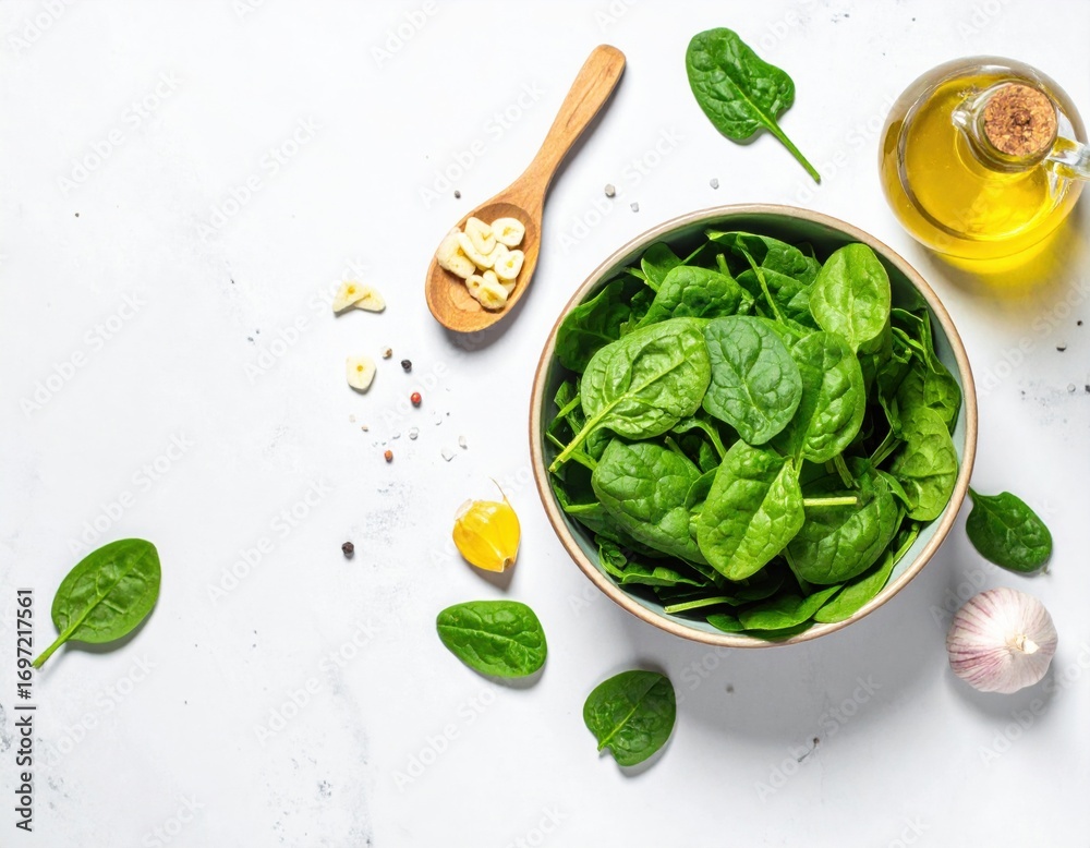 Obraz premium Fresh baby spinach salad ingredients
