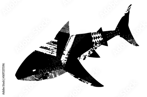 Vector Geometric shark with textured .