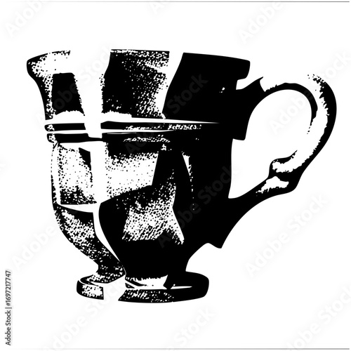 Vector Vintage teapot and cup with dotted texture.