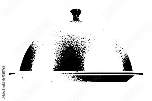 Vector Elegant silver serving dish with a domed lid .
