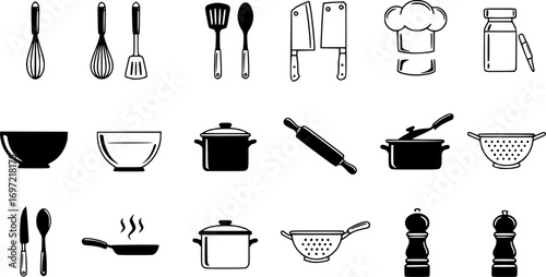 Cooking Utensils, Kitchenware Icons, Culinary Equipment, Generated Food Preparation Graphics
